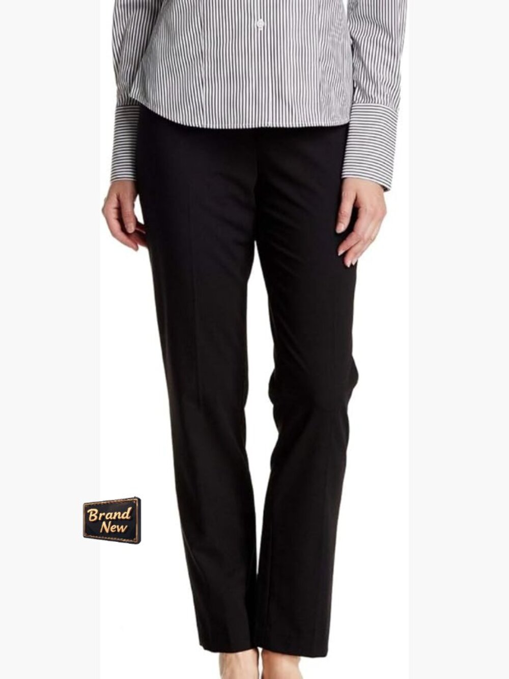 Slim Fit Straight Leg Pants Mid-Rise Office Trousers